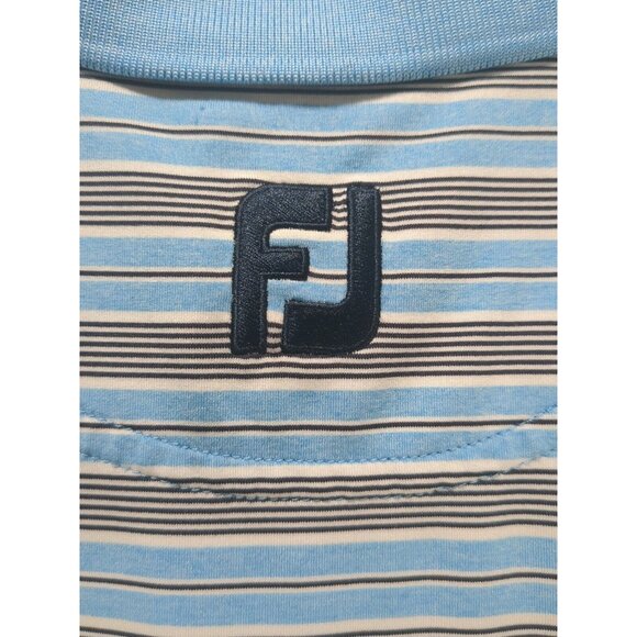 FootJoy Mens XL Pebble Beach Golf Polo Shirt Performance Blue Black Stripes - Picture 6 of 9